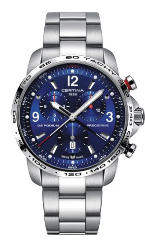Certina DS Podium Big Size Chrono 1/100 Sec Stainless Steel / Blue / Bracelet