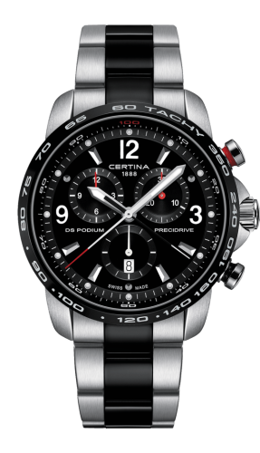 Certina DS Podium Big Size Chrono 1/100 Sec Stainless Steel / PVD / Black / Bracelet