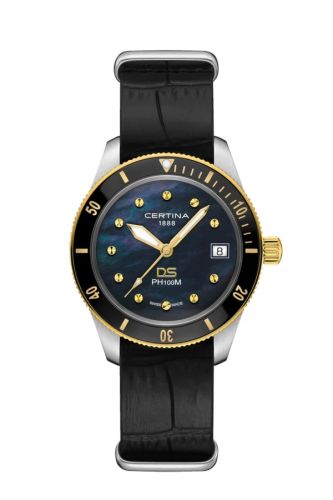 Certina DS PH100M Lady Stainless Steel - Yellow Gold / Black MOP / NATO