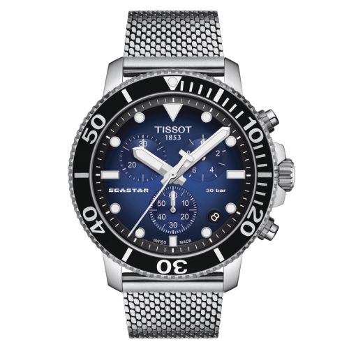 Tissot Seastar 1000 Chronograph Quartz 45.5 Stainless Steel / Gradient Blue / Mesh